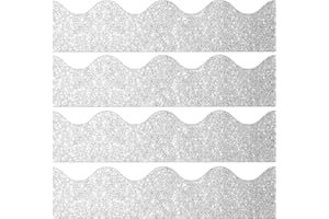 KOSTOO 32.5 Ft Shine Scalloped Bulletin Board Borders, Classroom Borders Stickers for Bulletin Board, White Board, Cork Board, Locker and Classroom Decoration Strips (Silver)