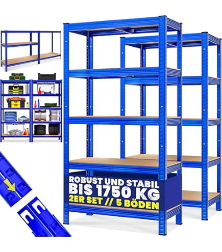 Wiltec Étagère Bleue Charges Lourdes 100x50x204cm Emboîtable 5 Niveaux 200kg Niveau Atelier 91922048