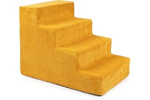 BOUTIQUE ZOO Hundetreppe 40 cm hoch | Katzentreppe Haustiertreppe | 4 Stufen | Hunde Katzen Haustier | für Bett und Auto | Trepp für kleine Hund | Plüschbezug | Farbe: Honig