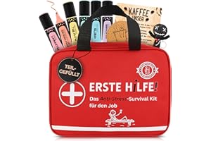GLÜCKSGUT® ERSTE HILFE Tasche für den Job | Teilgefüllt | Lustiges Geschenk zum Befüllen | Textmarker + Voodoo Puppe + Kafeepausen-Set | Kollegen, neuer Job, Abschied, Büro