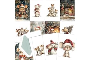 BEAR AND BEE Juego de 30 tarjetas de Navidad con 15 bonitos diseños de ratones navideños con sobres