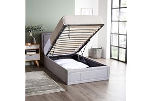 Home Treats Upholstered Bed Single | Ottoman Grey Fabric Bed Frame With Storage (No Mattress)