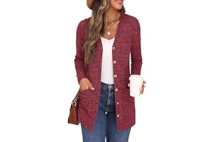 GRECERELLE Womens Cardigan Long Sleeve Open Front Cardigans Button Down V Neck Ribbed Knit Lightweight Outerwear with Pocket