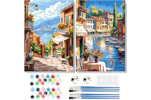 Lxmsja Måla efter siffror för vuxna, Mediterranean Street View och Mediterranean Waterside 2-pack Måla efter nummer Kit, DIY