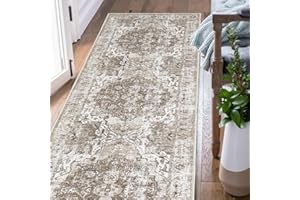 TOPICK chodnik 60 x 240 cm, brązowy, dywan do salonu, vintage, wielokolorowy, z nadrukiem kwiatowym, antypoślizgowy, cienki, nadaje się do prania, składany dywan do wnętrz, biura, sypialni, kuchni