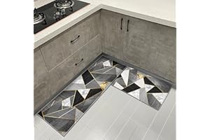 HZVRTN Kitchen Rugs Set 2 Piece Non-Slip Kitchen Mats and Rugs Runner 40x60cm+40x120cm,Comfort Kitchen Floor Mat Waterproof Standing Mats for Office Home Indoor Outdoor (Gray white geometry)