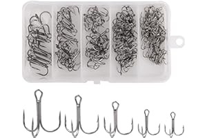 JSHANMEI 120Stk/Box Drillinge Angelhaken Kit Drillingshaken Kohlenstoffstahl Treble Angelhaken Round Bent Triple Angelhaken Kit