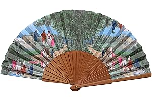 Tusitala Barcelona Ventaglio in Legno e Cotone Paseo - 100% Artigianale e Spagnolo - Include Custodia in Iuta Naturale - Accessorio di Moda Fatto a Mano - Misura 23 cm.