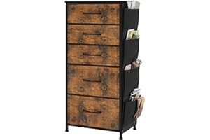 YITAHOME Cajonera de Tela con Bolsillos Laterales, Ganchos,Cómoda de Tela,Unidad de Almacenamiento,con 5 cajones Extraíbles,Cómoda de para Sala de Estar,Dormitorio, Grano de Madera podrido