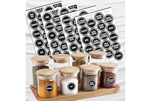 colortouch Spice Labels for Jars, Spice Stickers, 80 Pcs, Waterproof Spice Jar Labels Preprinted for Kitchen Organization and Pantry Storage, Black Seasoning Sticker, Sticky, Washable, Rund