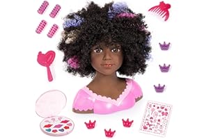Bayer Design 90088AZ Tête à Coiffer et Maquiller, Charlene Super Model avec Accessoires et Maquillage, Cheveux Bruns bouclés avec des mèches, 27cm