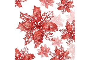 KAHEIGN 36 Piezas Flores de Nochebuena de Navidad, Brillo Rojo Flores de Nochebuena Artificiales Adornos para árboles de Navidad por Boda Corona de Navidad Hogar Fiesta Decoración (3 Tamaño)