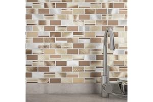 VAOVI Stick on Tiles Kitchen,Backsplash Stickers Self Adhesive Wall Tiles Metal Mosaic Tiles(10sheets,Mix Brown)