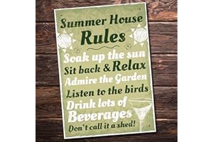 RED OCEAN Summer House Rules Hanging Wall Plaque Garden Shed Sign Home Friendship Gift