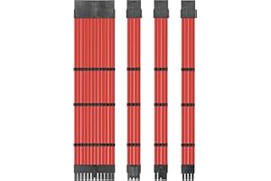 upHere PSU Cable Extension kit Sleeved Cable Custom Power Supply Sleeved Extension 18 AWG 24-PIN 4+4 PIN 6+2 PIN with Combs- Black/Red(19.7 inch/50 CM)