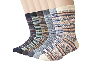 Justay Męskie skarpety wełnowe, norweskie skarpety z wełną, kolorowe skarpety męskie, grube, ciepłe, termiczne, skarpety zimowe, skarpety z dzianiny, 5/6 par, 38-45, bawełniane skarpety na Boże Narodzenie dla mężczyzn