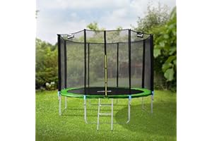 Hauki Trampolin Outdoor Ø183/244/305/366/427 cm Blau/Grün, GS geprüft, Kindertrampolin bis zu 150kg, Gartentrampolin für Kinder, Komplettset Sicherheitsnetz, Leiter, Randabdeckung, Gepolsterte Stangen