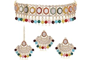 Sukkhi Expensive Tranditional Multicolor Choker Necklace Earring Jewellery Set with Maangtikka Jewellery Set for Women(NS1048