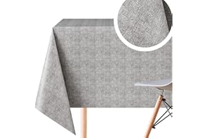 KP HOME Tovaglia raffinata in tinta unita grigia, facile da pulire, rettangolare, 250 x 140 cm, per tavoli rettangolari fino a 8 posti, in vinile resistente all’acqua, cerata, in PVC, con motivo in rilievo