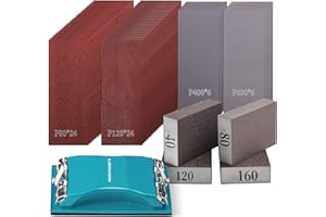 LIBRATON Sand Paper 65PCs, Sandpaper for Wood, 80-600 Grit Sandpaper Assortment Kit with Sanding Block, Sand Sponges 40/80/120/160 Grit, Alumina Sand Paper for Wood, Metal Sanding, Paint Finishing