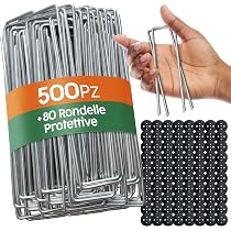 Pioli a membrana per erbacce, confezione da 100 pioli in metallo da 150 mm + 50 rondelle tampone resistenti picchetti da giardino in tessuto picchetti per erba artificiale per membrana, colore argento