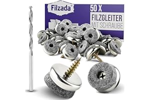 Filzada® 50x Filzgleiter Schrauben - Ø 22 mm - Profi Stuhlgleiter/Stuhlbeinschoner Filz mit Schraube - Inkl. Bohrer - 5,5 mm Filzstärke