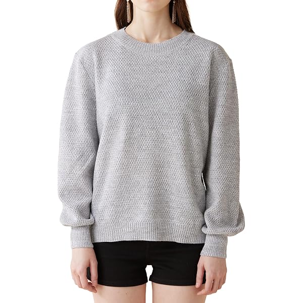 Steve Madden Women's Kiana Relaxed Fit Wool Blend Sweater - Crew Neck With Pompom Shoulder Detail