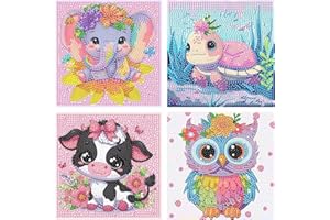 LWZAYS 4 Pieces Cartoon Diamond Art Kits for Adults, Cute Animals DIY Diamond Art Painting for Adults Beginner, Mosaic Kits 5D Full Round Drill Gem Art for Home Wall Decor 6X6 inch