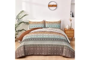 ‎WONGS BEDDING WONGS BEDDING Tagesdecke 240x260 Bettüberwurf Boho Decke Steppdecke 3 Teilig Doppelbett Gesteppt Bettdecke Mikrofaser Wohndecke mit 2 Kissenbezug 50x75 für Schlafzimmer als Sofaüberwurf (Braun)