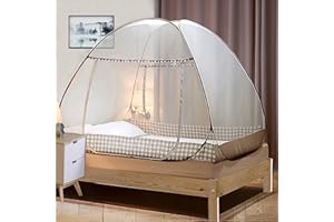 Digead Moustiquaire de Lit Dôme, 180x200cm à Installation Rapide | Portable et Pliable pour Camping et Chambre | Double Porte, Bordure Marron