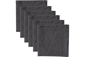 Linendo 100% Pure Linen Dinner Cloth Napkins 38 x 38 cm Black Grey - Set of 6 Pack European Flax Natural Fabric Washable for Home and Kitchen
