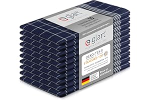 Glart 48BI2 Set de 10 torchons de cuisine 50x70 cm en coton 100% bleu, certifié OEKO-TEX Standard 100, sans peluche, lavable, prélavé pour la cuisine et la vaisselle