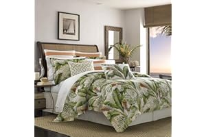 Tommy Bahama Comforter Set-100 Percent, Ultra-Soft Bedding with Matching Shams and Bedskirt, Machine Washable Easy Care, Cotton, Medium Green/Off White, California-King