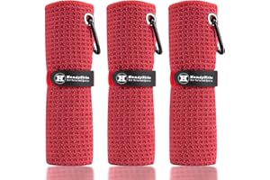 Handy Picks Toalla de Golf de Microfibra (40 x 40 cm) con Clip de mosquetón, diseño de gofre, Toalla de Golf con Cierre de Gancho y Bucle, la práctica Toalla de Limpieza de Golf (Rojo)