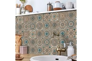HORIWE Fliesenaufkleber Mosaik Wandfliese Aufkleber 24 Stück PVC Fliesensticker Fliesen Marokko Selbstklebende Tapete Wasserdicht Wandaufkleber für Küche,Schrank,Möbel,Tisch
