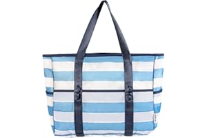 KUAK Mesh Beach Bag Extra Large Lightweight Foldable Printed Mesh Tote Bags with 9 Pockets, Zip Closure, Inner Waterproof Pocket for Swim Pool Shopping Picnic Family Vacation Travel