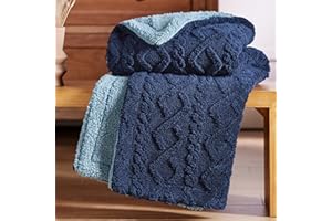 Bedsure Koc polarowy, narzuta na kanapę, 150 x 200 cm, dwustronny miękki i ciepły koc sherpa dla 2 osób, kolor granatowy