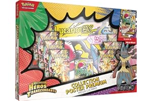 Pokémon : Collection Poster Premium Méga-Évolution – Héros Transcendants – Méga-Lucario (1 Carte Promo Brillante, 1 Poster Double Face et 10 boosters)