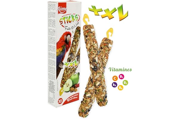 Aime Baguettes aux Fruits/Noix pour Perroquets/Friandises pour Oiseaux/2 Baguettes XXL
