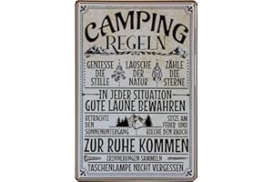 LUCKYLINDE 30 x 20 cm Blechschild - Camping Regeln - lustiger Spruch, Deko Schild, Lebensweisheit, Camping-Platz und Zeltplatz Regeln