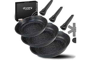 ‎DIVORY DIVORY Pfannenset 3-teilig (20/24/28 cm) – Bratpfannen Set Antihaftbeschichtung & abnehmbaren Griffen, frying pan, Für alle Herdarten geeignet, Induktion – Inkl. Pfannenschoner – Frei von PFOA & PFOS