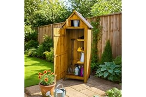 Airwave Small Garden Shed, Tall Slim Wooden Outdoor Storage Shed, Compact Utility Sentry Unit, Slope Roof, Lockable Door, Shelves, Roof Hatch, 6ft