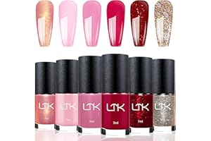 MRCUVARYAS Zestaw 6 lakierów do paznokci, szybkoschnące, różowe, brokatowe, nietoksyczne, na bazie wody, szybkoschnące, do samodzielnego manicure, kolor różowy, różowy, różowy, brokatowy, trwały