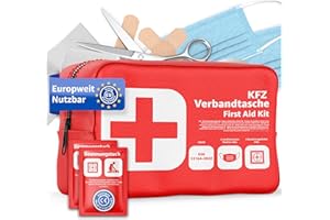 AUTOGADGET Kit di Primo Soccorso Auto 2026 Rosso DIN13164:2022 – Borsa di Medicazione con Mascherina Rianimazione – Set Conforme StVO per Emergenze Stradali