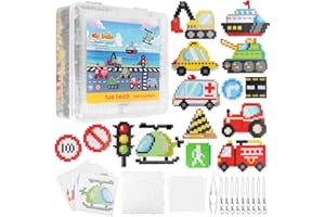 Homgaty 5000 Bügelperlen Vehicles Set, Steckperlen 5 mm Perlen mit Steckplatte, 18 Muster, Bügelpapier, Anhänger und Zubehör zum Basteln Handwerk für Kinder Geschenk (Vehicles, 5mm)