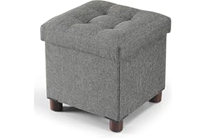 BRIAN & DANY Pouf Poggiapiedi 32x32x32.5cm, Lino Poggiapiedi Divano Contenitore Pieghevole, Grigio
