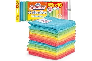 ‎SPONTEX Spontex Mikrofasertücher für Reinigungsaufgaben | 16 Reinigungstücher der Mikrofaser-Kollektion | Verwendung als Staubtücher und Küchentücher | 30 x 30 cm | 16 Stück