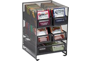 Mind Reader Network Collection - Organizador de té de 5 compartimentos, capacidad para 120 bolsas de té, organizador de encimera, malla metálica, color negro