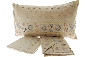 MARIELLA BRUNI Completo Lenzuola in Flanella 1 Piazza Letto Singolo Cuori Geometrico Varie Fantasie (Shabby Cuori Beige)