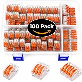 100 Quick Connector Electrical Wire Lever, Transparent Reusable Terminals for Copper and Aluminum Splice, 2/3/5 Way, Safe Ins